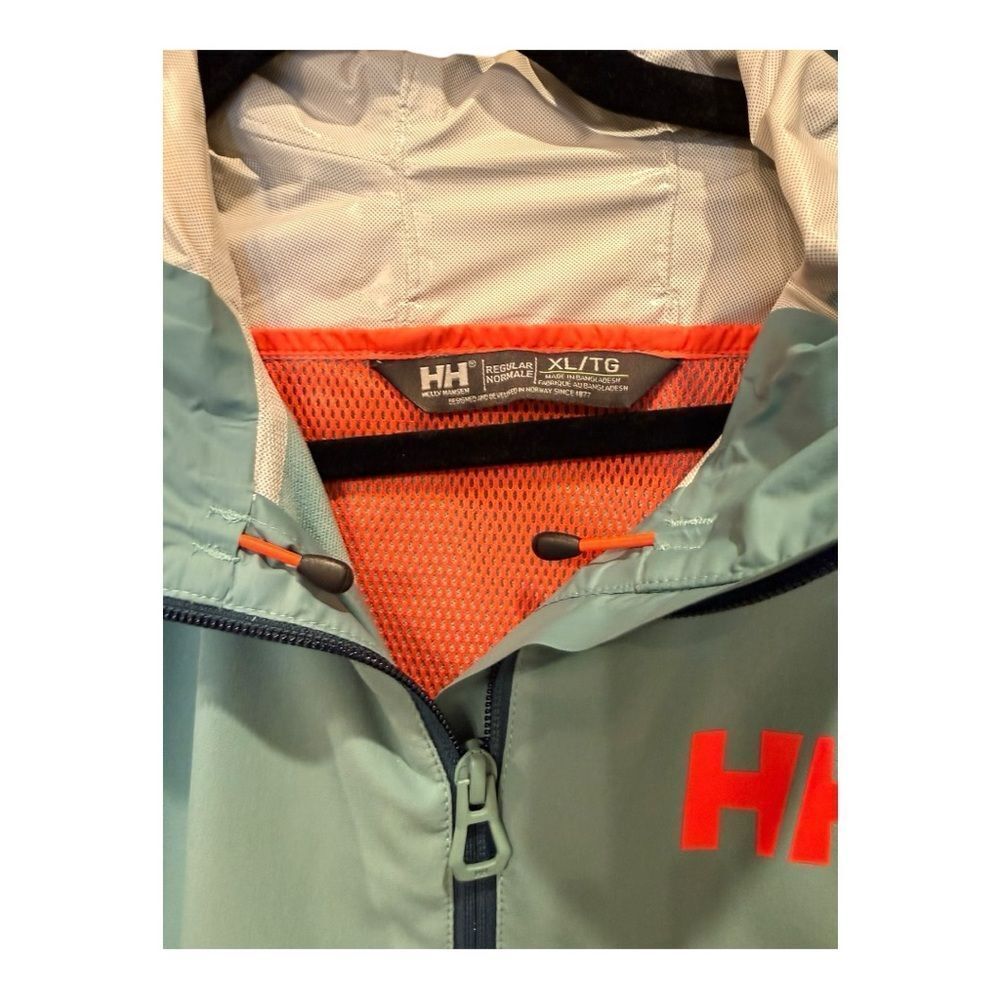 Helly Hansen Aqua and Orange accent  Hooded rain Jacket - Picture 2 of 9